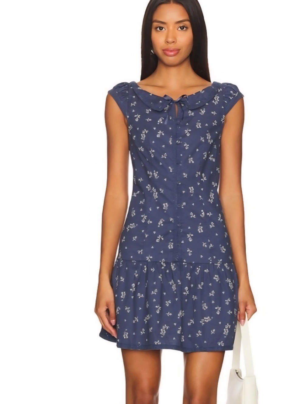 NWOT Free People x Revolve Beasley Navy Floral Tie-Front Cap Sleeve Mini Dress